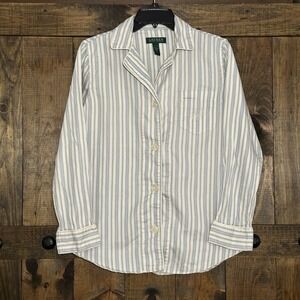 Lauren Striped‎ Pajama Top Button Down Long Sleeve Sleep Shirt